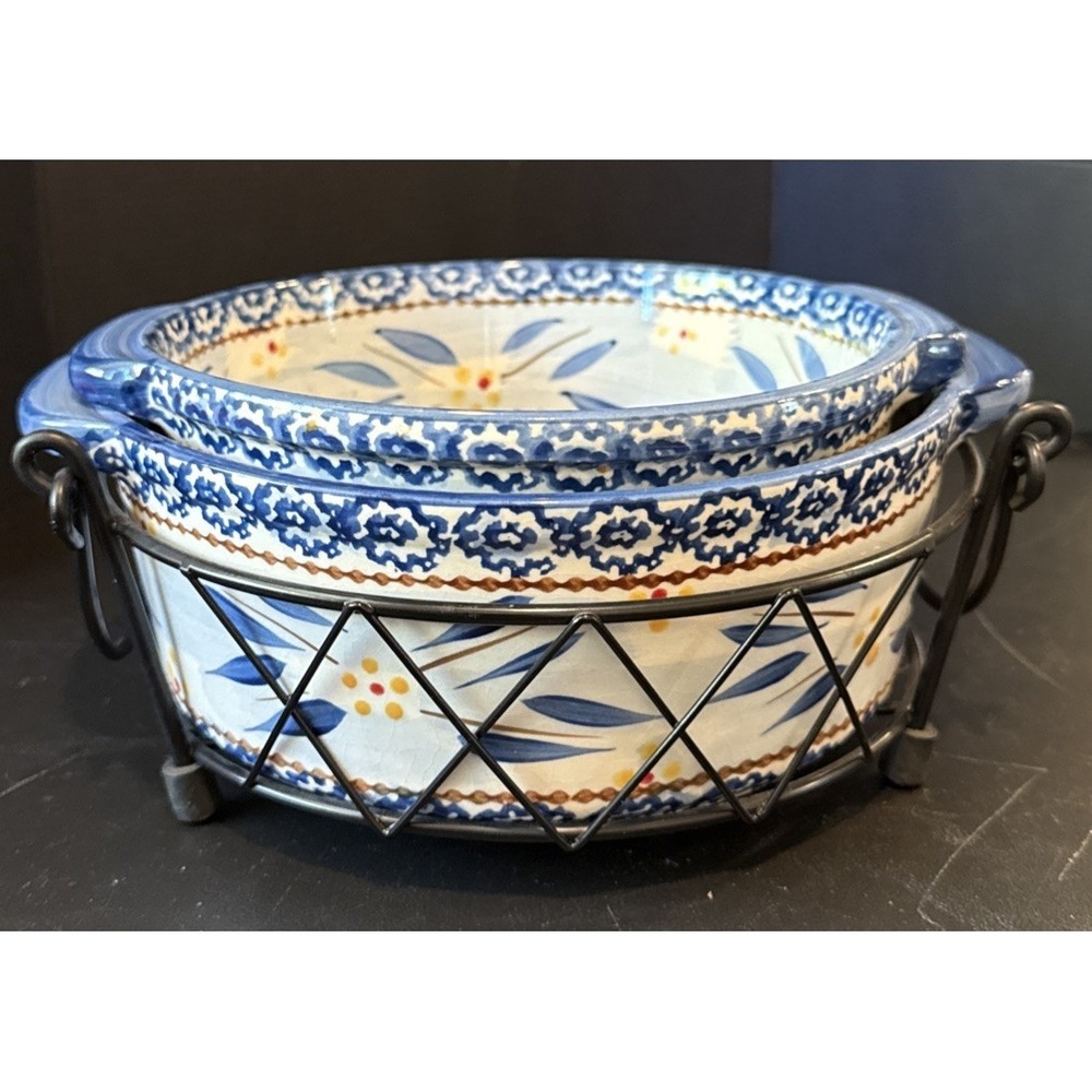 Temptations Old World Blue Round Baking Casserole 1 And 1.5‎ Quart Wire Rack Set